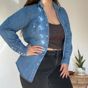 Vintage Wrangler Stonewash Pearl Snap Denim Shirt